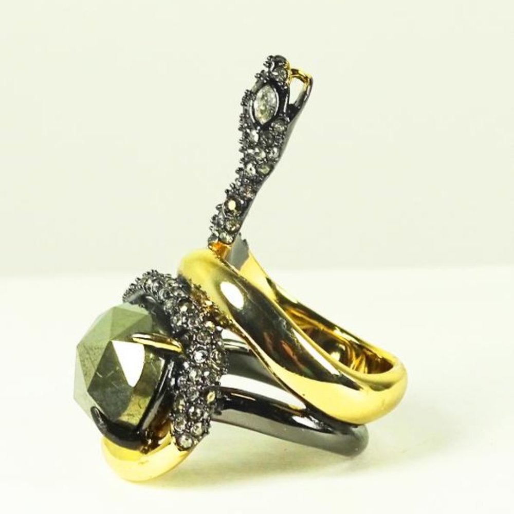 ALEXIS BITTAR Multi-color Gold & Rhodium Plated Faceted Pyrite Snake Ring Sz 7